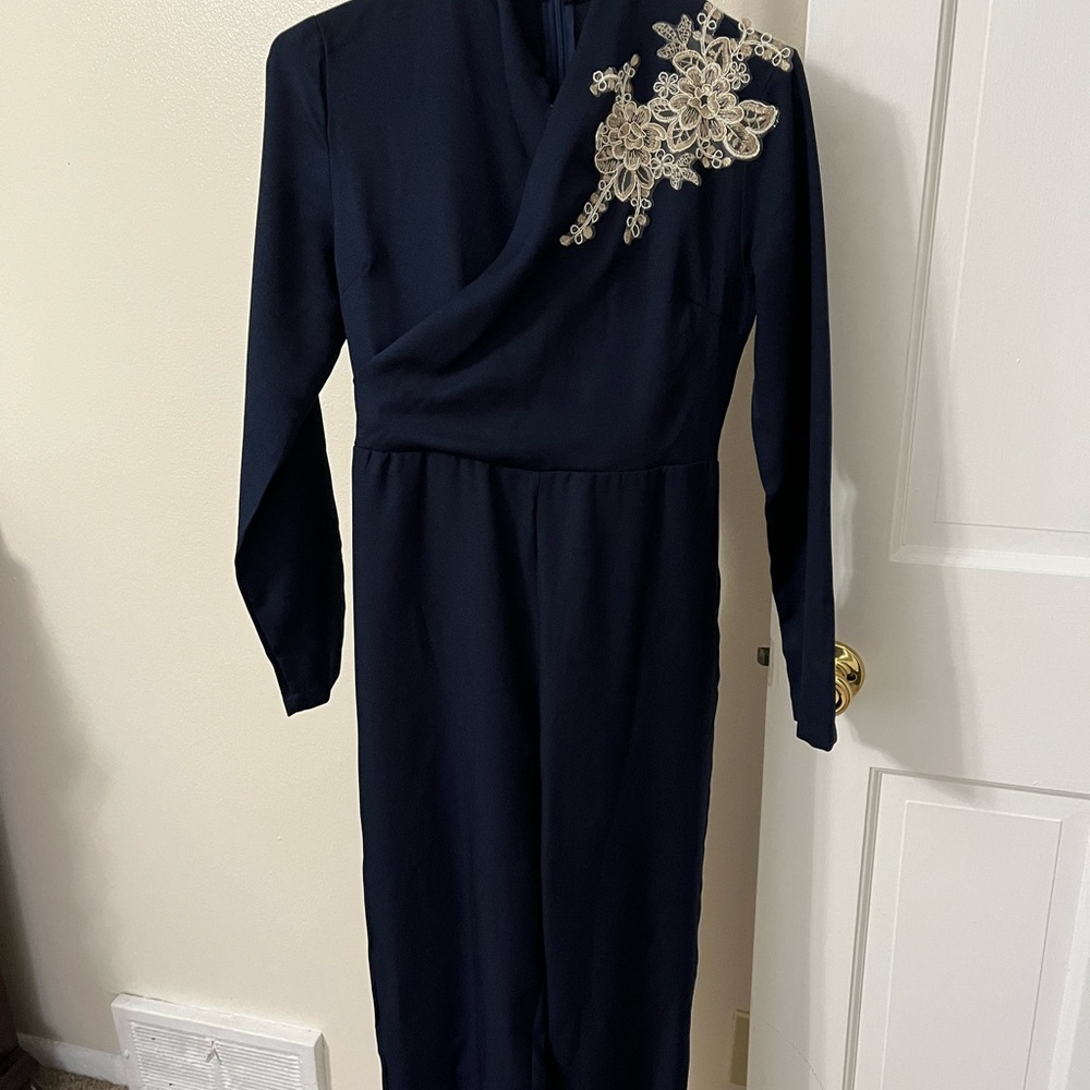 Blue Embellished Asymmetrical Sheath Dress